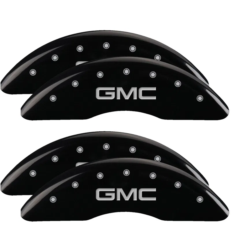 34219SGMCBK – MGP CALIPER Caliper Cover, Set of 4 Silver GMC Logo Powder Coated Black Aluminum